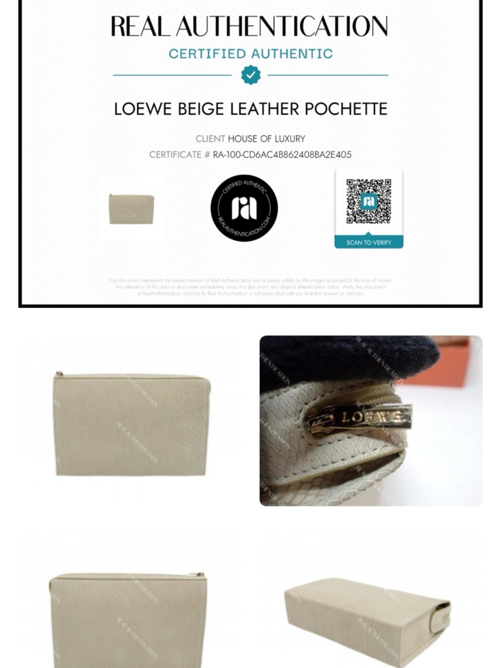 Loewe Cream Textured Zip Pouch with Gold Hardware MINT - Picture 10 of 10